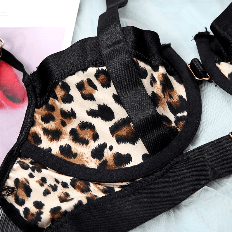 Body de encaje con Portaligas y corset Animal print N°733