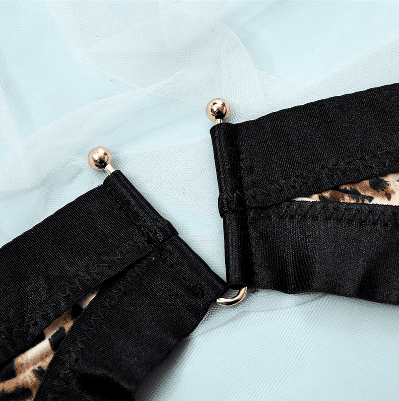Body de encaje con Portaligas y corset Animal print N°733