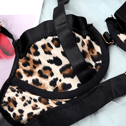 Body de encaje con Portaligas y corset Animal print  N°733