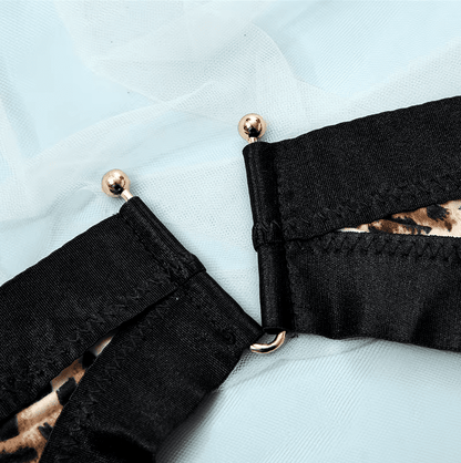 Body de encaje con Portaligas y corset Animal print  N°733