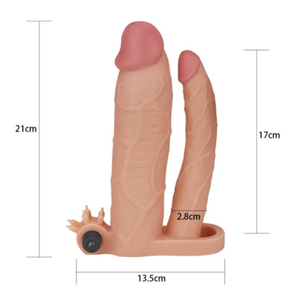 Funda para pene vibratoria doble Pleasure X Tender +5cm LOVETOY LV314102